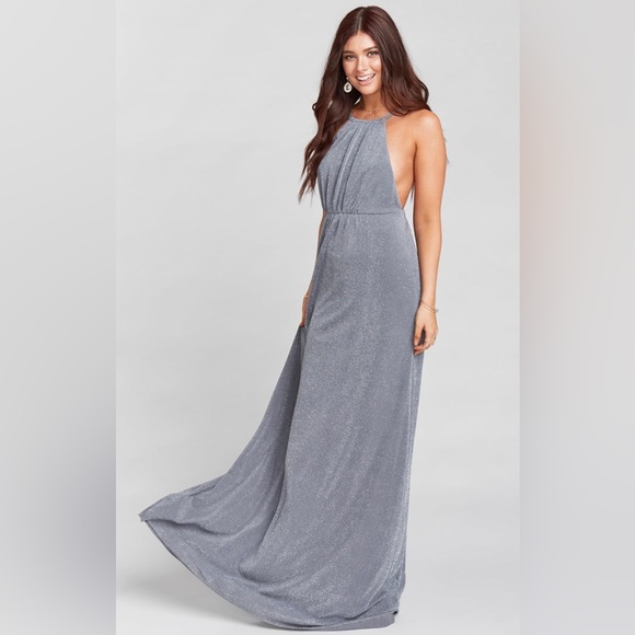 Show Me Your MuMu Dress NWT BRIDESMAID Amanda Maxi Slit Dancin Queen Shine Smoke - Picture 3 of 16